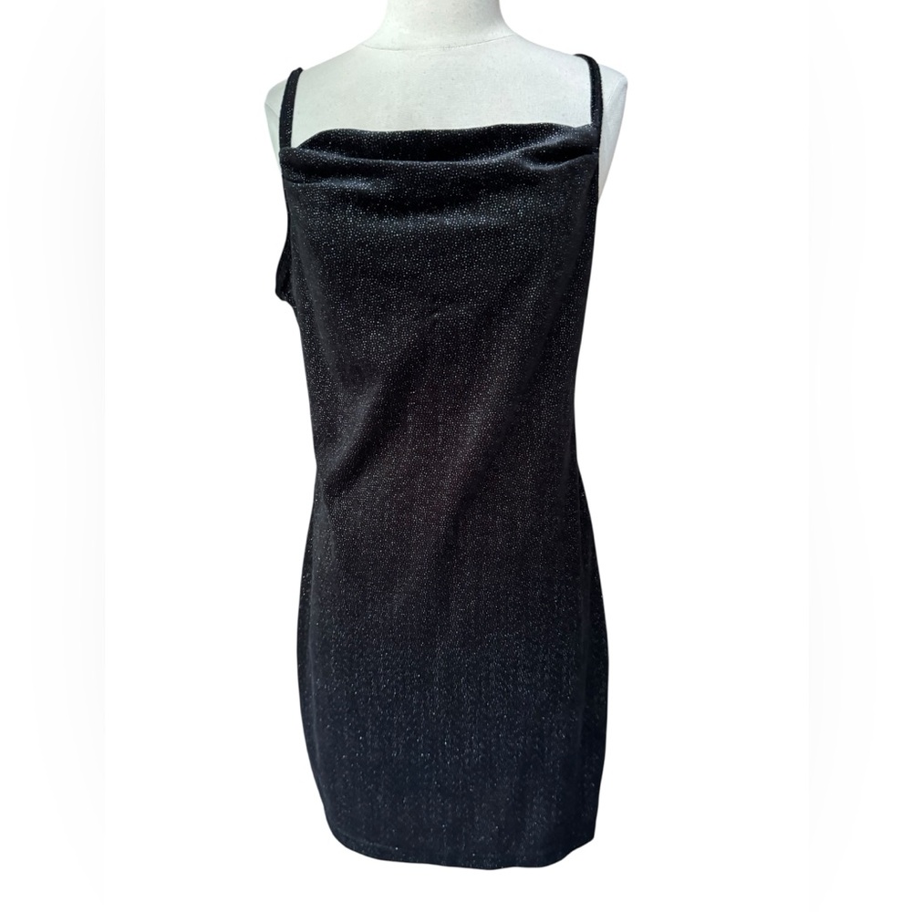 1990s No Boundaries Glitter/Sparkle Fabric, Cowl Neckline, Bodycon Mini Dress